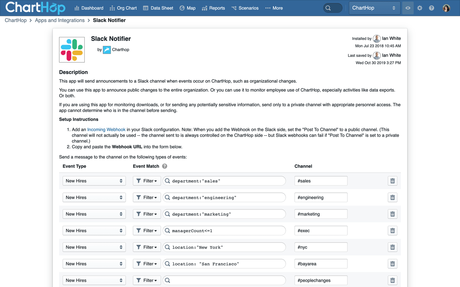 Examples of channels you can post new hires to